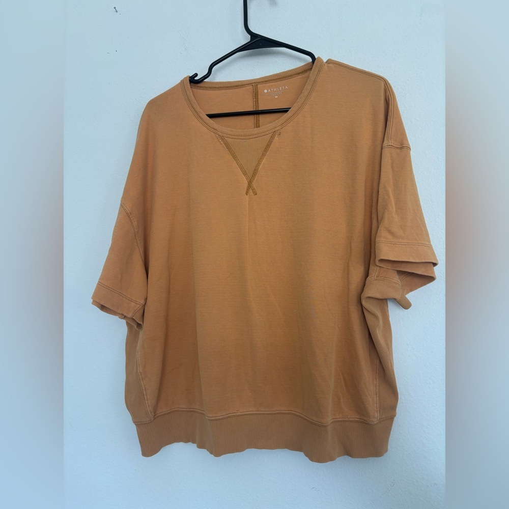 ATHLETA PEACHY ORANGE SHORT SLEEVE SWEATER SZ MEDIUM